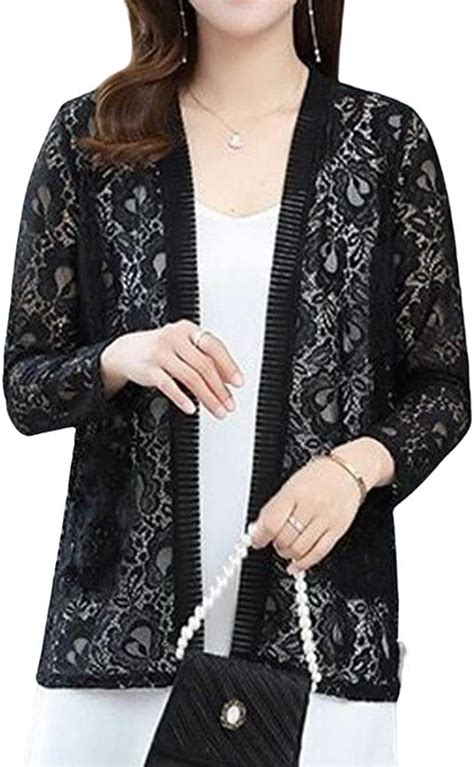 Kukuzhu Womens Sleeve Lace Cardigan Long Sleeve Open Front Floral