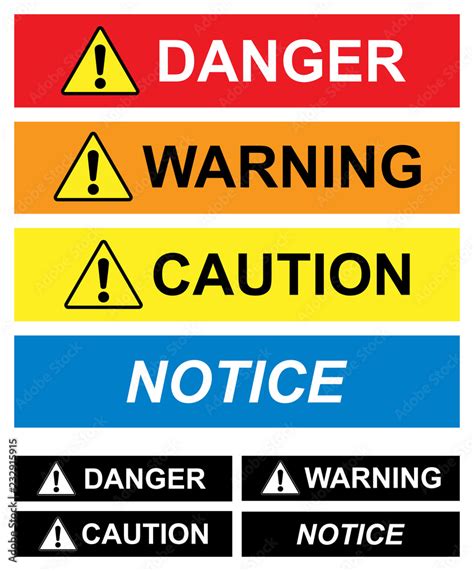 Vector Icon Set Of Danger Warning Caution Notice Labels All Objects