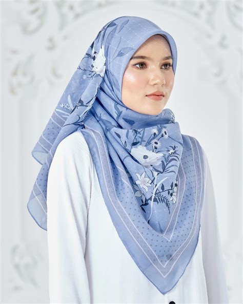 Tudung Bawal Cotton Voile Dahlia Dahlinova Blue Kualiti Designer