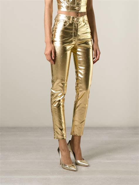 Lyst - Moschino Skinny High-Waisted Stretch-Denim Jeans in Metallic