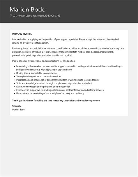 Peer Support Specialist Cover Letter Velvet Jobs