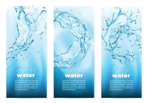 Banners De Agua Limpia Con Salpicaduras De Agua Azul Vector Premium