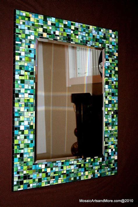 Shades Of Green Stained Glass Mosaic Mirror Mosiac Art Mosaic Frame