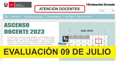 Domingo 09 de Julio de Aplicará la Evaluación de Ascenso Docente