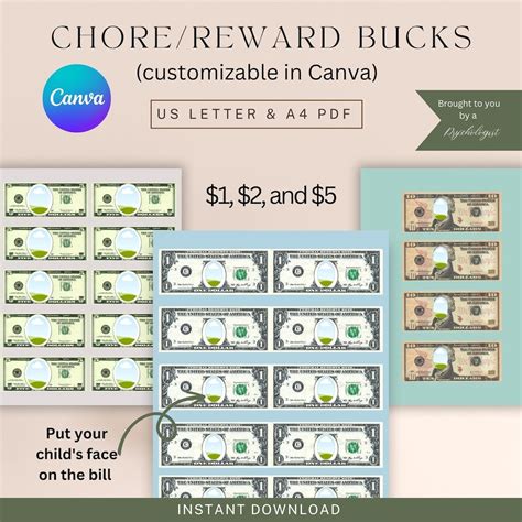 Play Money Printable PDF I Customizable Template I Canva I Reward Bucks ...