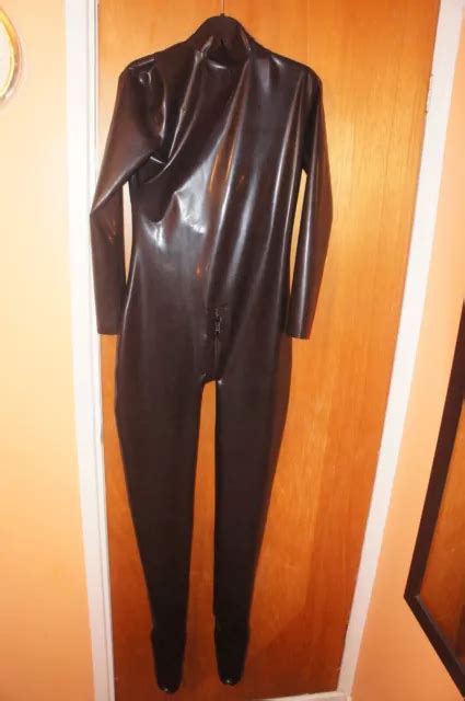 BLACK LATEX CATSUIT Back Thru Crotch Zip With Feet M See Sizing 110 00