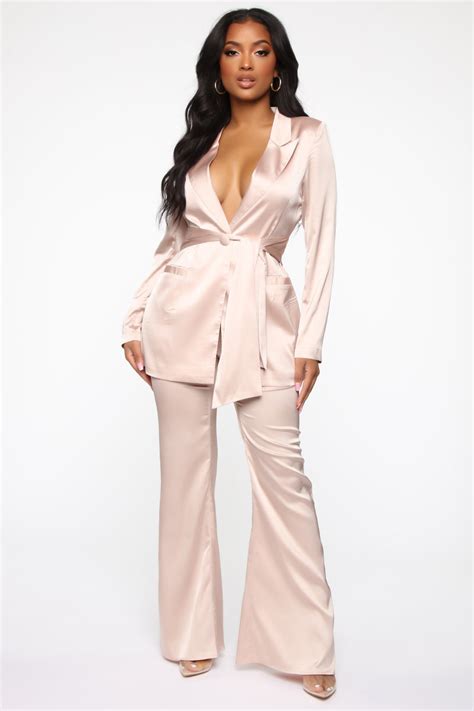 All The Power Satin Suit Set Nude Fashion Nova Matching Sets Fashion Nova