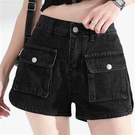 High Waist Thin Pocket Tooling Denim Shorts Womens Loose Fashion Trend Jean Skirt Short Pants