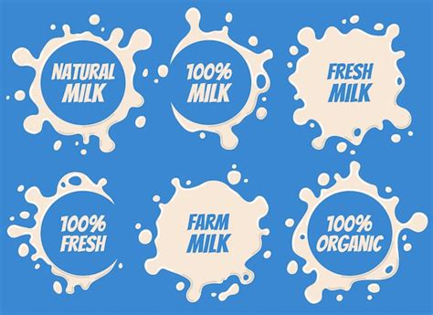 Premium Vector Milk Labels Blot Sign Milk Set Splashing Vector Illustration