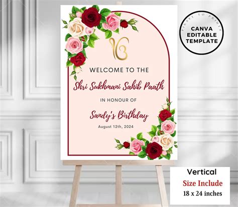 Editable Sukhmani Sahib Path Welcome Sign Canva Template Akhand Path