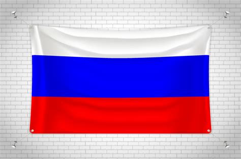 Russia Flag Hanging On Brick Wall 3d Drawing Flag Attached To The