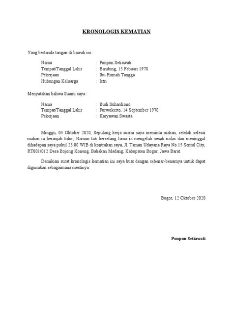 Contoh Surat Pernyataan Kronologi Kejadian Contoh Surat Permohonan