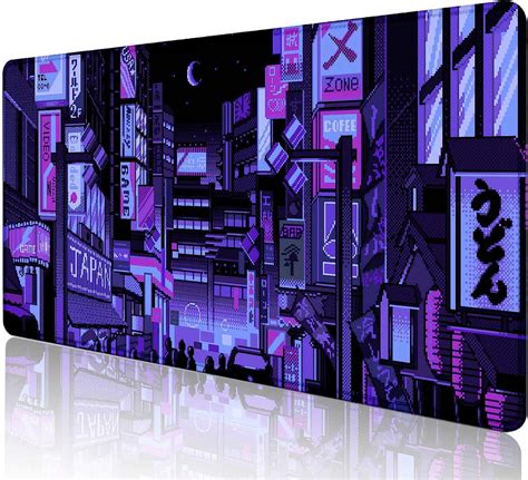 Dark Purple Japanese Anime Desk Mat Retro Vaporwave Large Gaming Mouse