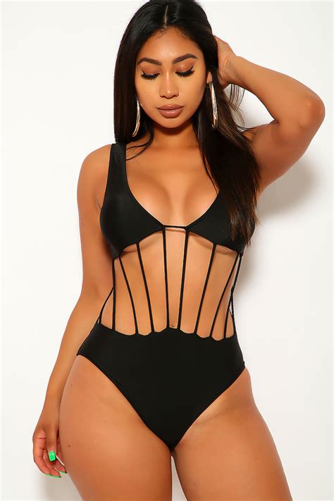 Black Deep V Neck Strappy Sexy One Piece Swimsuit Women Of Edm