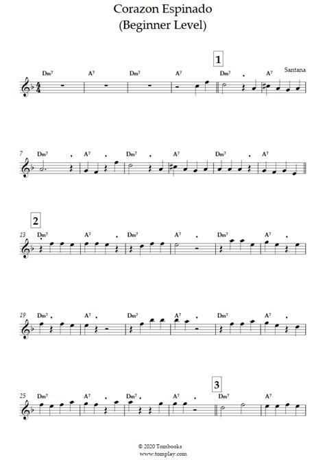 Corazon Espinado Beginner Level Santana Flute Sheet Music