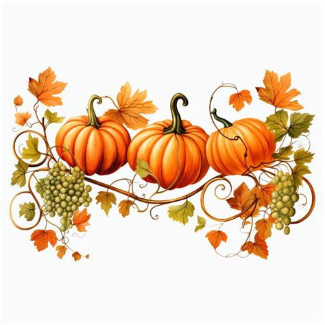 Beautiful Pumpkin Vines And Leaves Watercolor Clipart Illustration