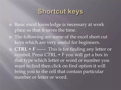 Excel Shortcut Keys And Formulas Ppt