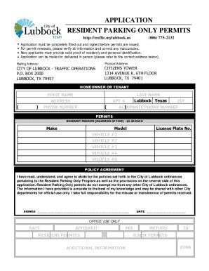 Fillable Online Application For Resident Parking Only Permits 2 Sided