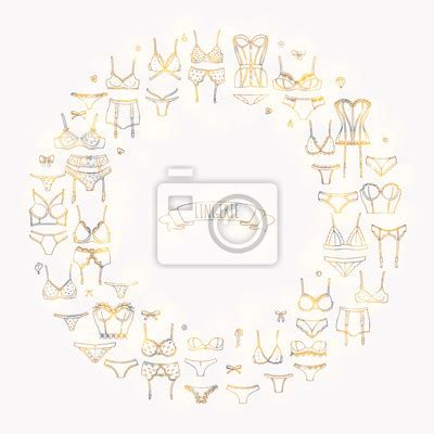 Hand Drawn Doodle Lingerie Icon Set Fashion Feminine Vector Wall Stickers Lacey