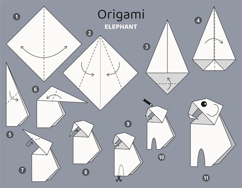 Tutorial origami scheme with elephant. isolated origami elements on ...