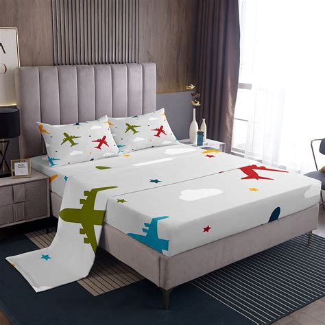 Boys Airplane Full Size Bed Sheets Set for Kids Colorful Aircrafts ...