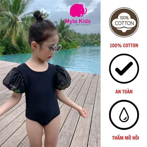 Đồ bơi cho bé gái chất liệu bơi co giãn tay bồng tiểu thư bikini cho bé từ 8 40kg kèm ảnh