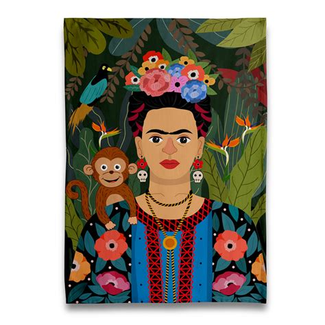 Frida Kahlo And Pet Monkey Tea Towel Naked Decor