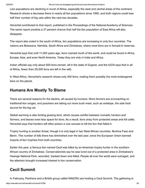 Africa's lions are disappearing and humans have themselves to blame gr9