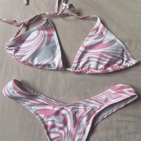Shein Pink Bikini Peace Set Worn Once Good Depop