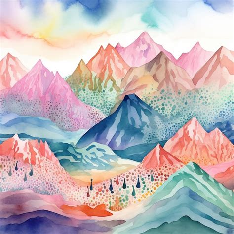 Premium Photo | Watercolor painting of mountains and trees in the sky