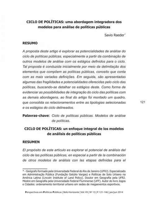 Pdf Ciclo De PolÍticas Uma Abordagem Integradora Dos Modelos Para