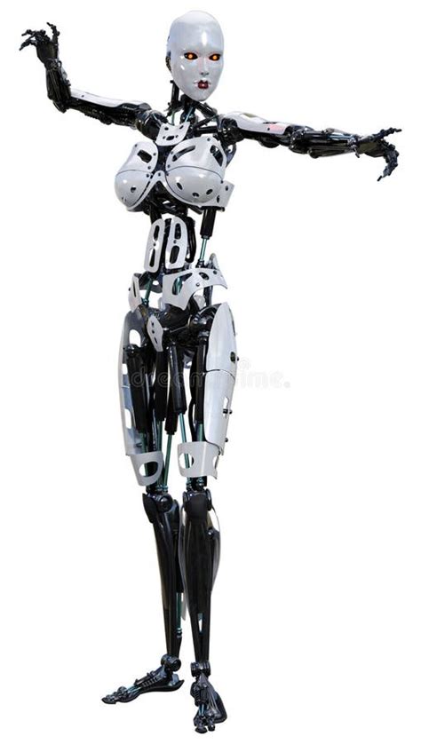 3d Rendering Female Robot On White Stock Illustration Illustration Of