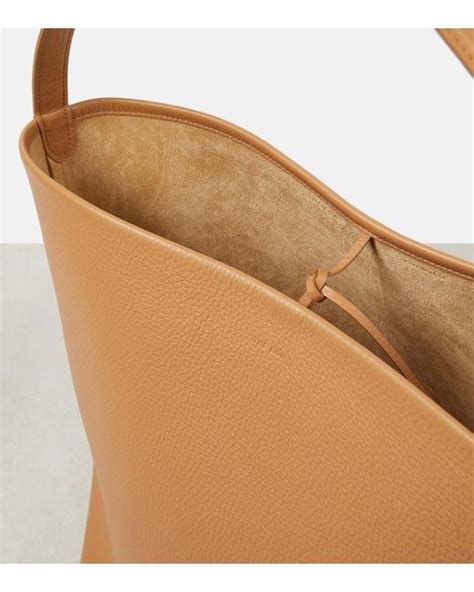 The Row Park Large Leather Tote Bag In Brown Lyst