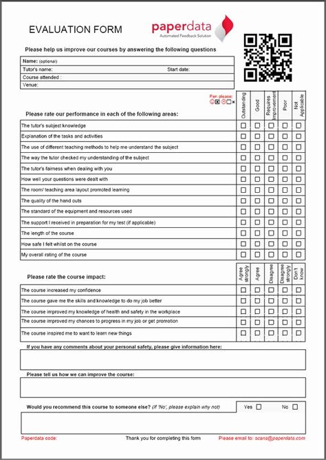 Course Evaluation form Template New Paperdata | Evaluation form, Course ... 