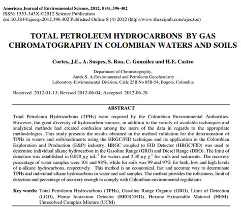 Total Petroleum Hydrocarbons By Gas Chromatography In Colombian Waters