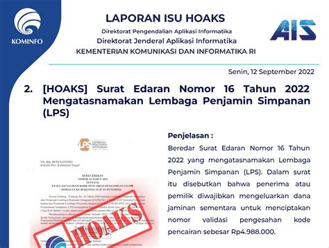 Isu Hoaks Disinformasi 12 September 2022 PPID Diskominfo Jateng