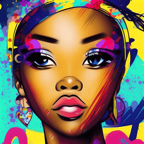 Very Cute African American Girl Pop Art Graphic with Beautiful GRAFFITI ...