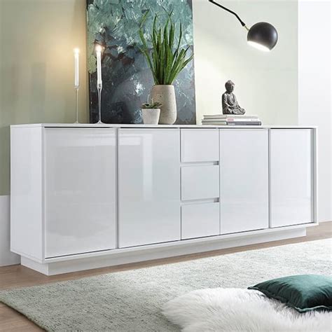 Iconic High Gloss Sideboard With 4 Doors 3 Drawers In White | Furniture in Fashion