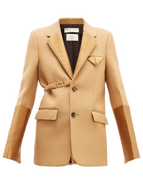 Contrast Panel Belted Single Breasted Blazer Bottega Veneta