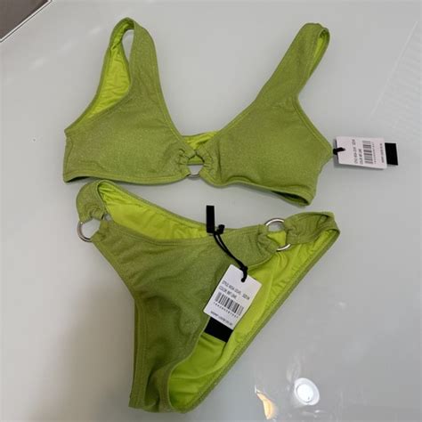 New Kendall Kylie Sparkly Lime Green Bikini Set Size M Medium 240