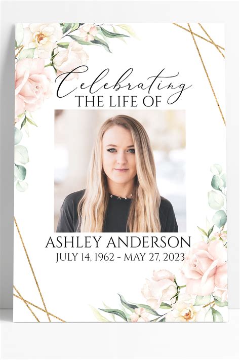 11x17 Blush Pink Roses Funeral Program Template Celebration Of Life Memorial Program Pink