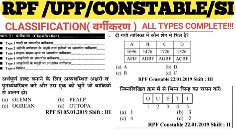 Railway Rpf Police Constable Si Reasoning Classification Imp Pyq All