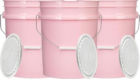 5 Gallon Pink Food Grade Plastic Storage Bucket With Lid Cover Pack Of