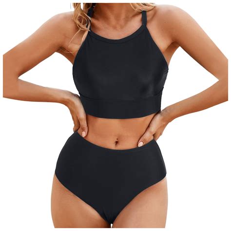 Bobogojp Women S Bikini Sets Pieces Swimsuits High Neck Bathing Suits Tummy Control Bikini