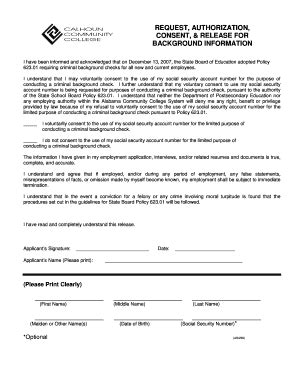 Fillable Online Calhoun Background Check Form Calhoun Community