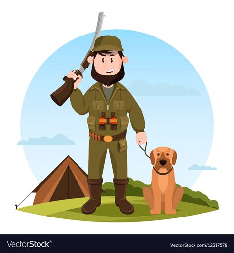 Cartoon Hunter With Rifle And Hunting Dog Vector Image