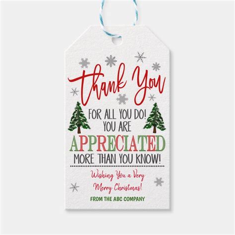 Christmas Thank You Appreciation Gift Tags | Zazzle | Christmas thank ...