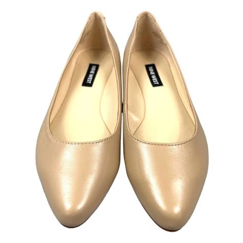 Nine West Shoes Nine West Speakup Almond Toe Leather Ballet Flats In Barely Nude Beige Size