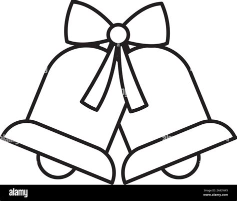 merry christmas celebration jingle bells gift bow decoration vector illustration thick line ...