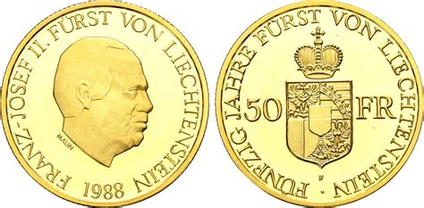 Liechtenstein 50 Franken auf das Regierungsjubiläum GOLD 1988 Franz